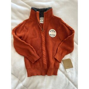 Timberland Boys 4T Orange Knit Zip Up Sweater Sherpa Lined Collar Casual Cute
